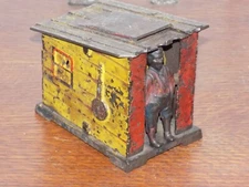 Vintage 1855 J E Stevens Cast Iron Cabin Mechanical Bank.
