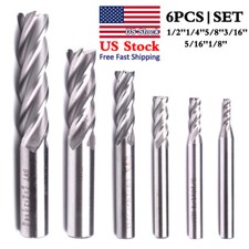 6PCS Carbide Coated 4 Flute Bit CNC End Milling Machine Cutter 1/8"- 5/8" Shank