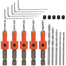 5Pcs 1/4" Hex Shank Counter Sink Tapered Drill Bit w/ Hex Wrench for Woodworking
