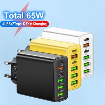 65W USB Mehrfach Stecker Schnell Ladegerät 6 Fach Netzteil Adapter Handy Tablet- - Bild 1 von 4
