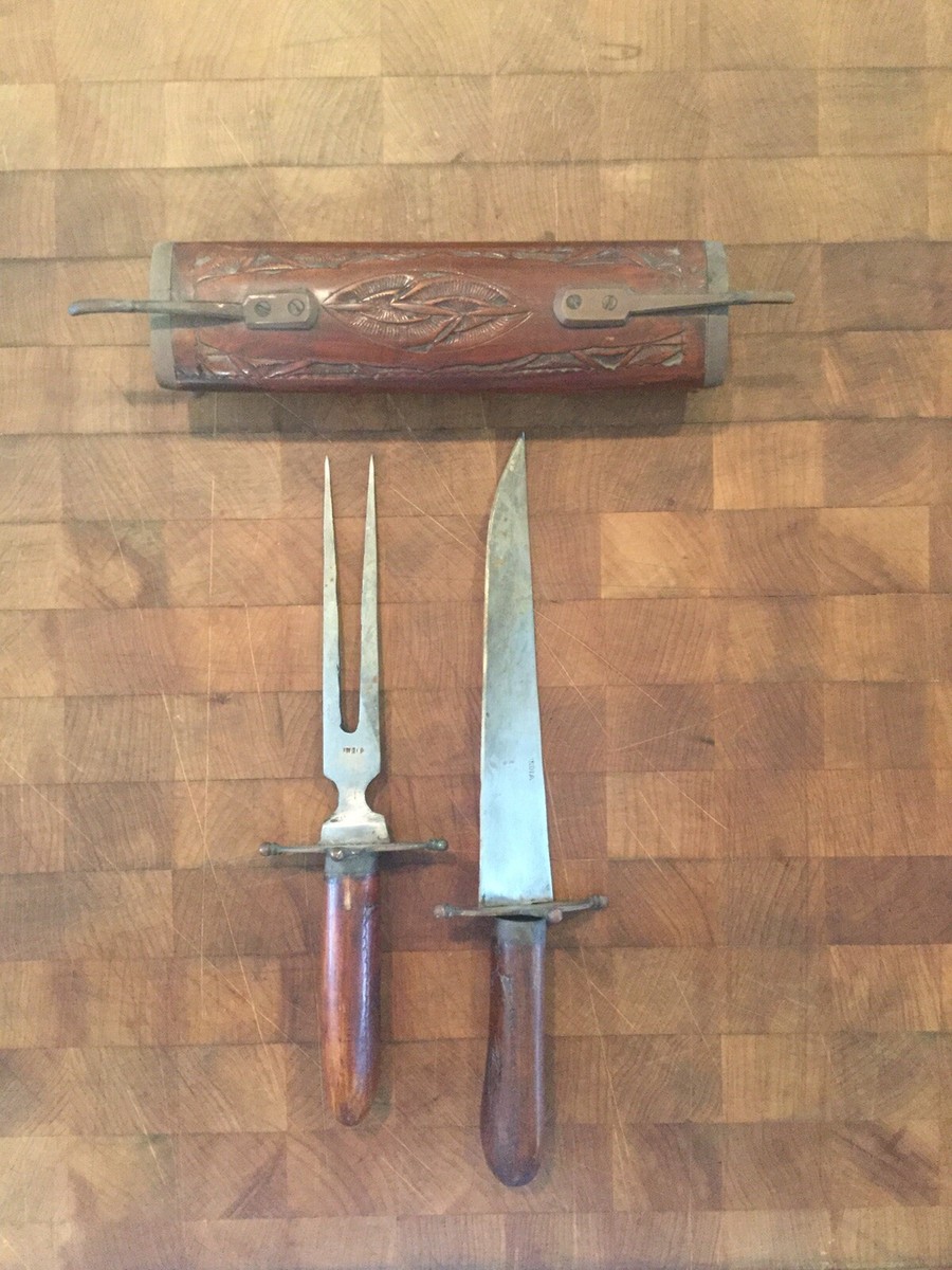 ヴィンテージ インディアン ステンレス カービングフォーク ナイフセット　インド Vintage India Knife & Fork Carving Set Hand Carved | eBay