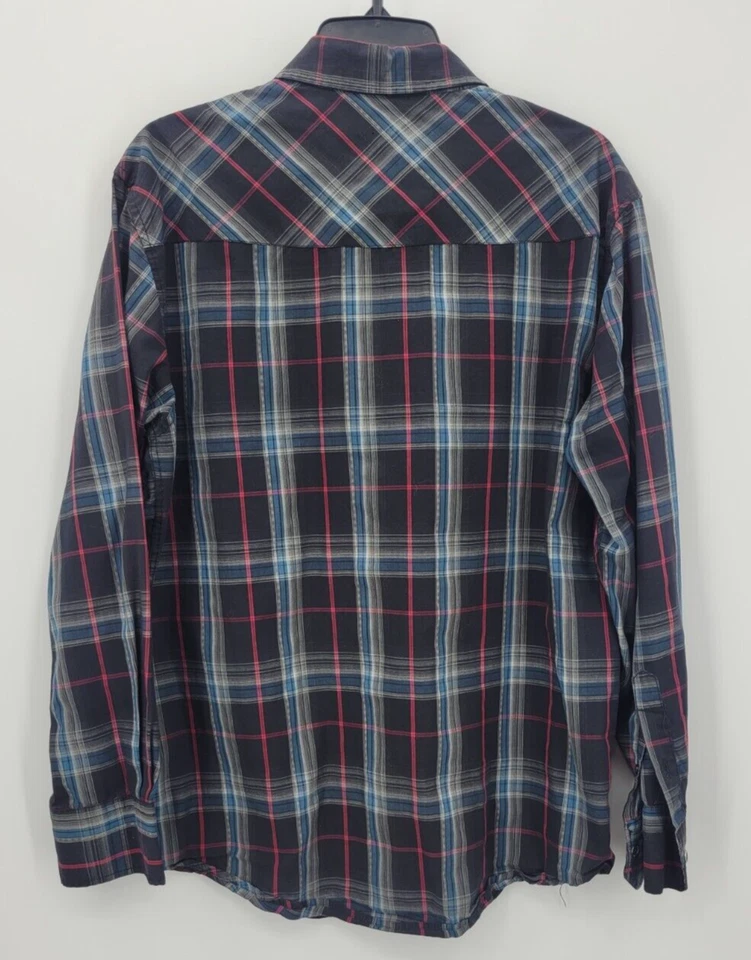 Coastal Shirt Mens Large Black Plaid Pearl Snap Western Rockabilly Rodeo Pockets - Image 2 of 4