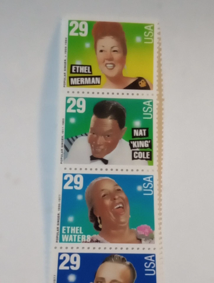 29 CENT MINT NH OG POPULAR SINGERS 5 STAMP STRIP FV 1.45 CV 8.25 - Image 2 of 4