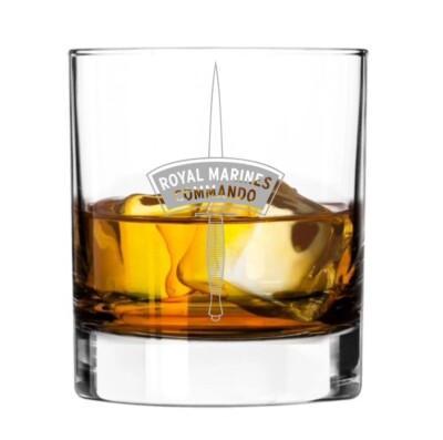 Engraved Whiskey Glass Tumbler Royal Marines Commando Mudguard & Dagger