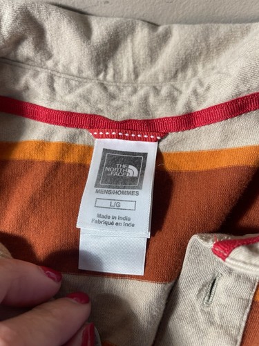 The North Face Polo Shirt Men Size Large Orange Stripe Collared - Picture 5 of 7