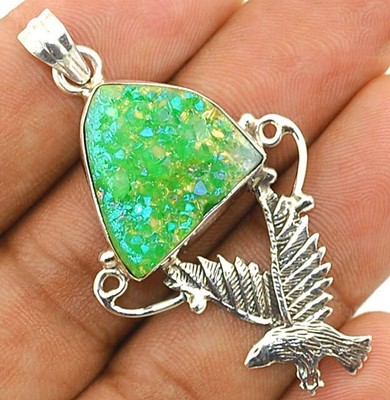 Adler natürlich grün Druzy 925 massiv Sterling Silber Anhänger Schmuck 
