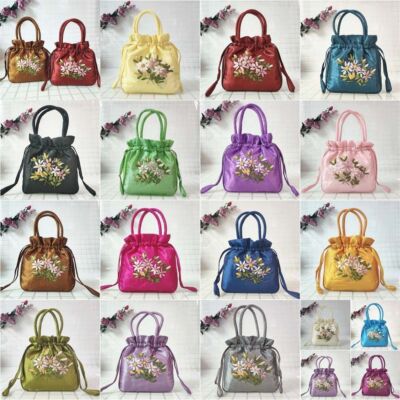 Satin Seide Hanfu Kordelzüge Tasche Blatt kleine Geldbörse Aufbewahrung Geldbörse Damen Mädchen UK