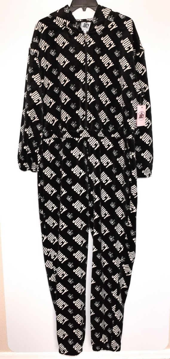 NWT Juicy by Juicy Couture Black White Hooded Velour