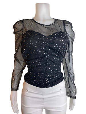 Express Top L Mesh Multicolor Blouse Long Sleeve Round Neck NWT $49. N210
