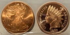 1 oz .999 Fine Copper Rounds - Walking Liberty & Indian Head Cent (Lot of 2)