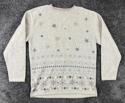 Bobbie Brooks Oatmeal Snowflake Fleece Sweatshirt Women s Medium 8/10 Winter