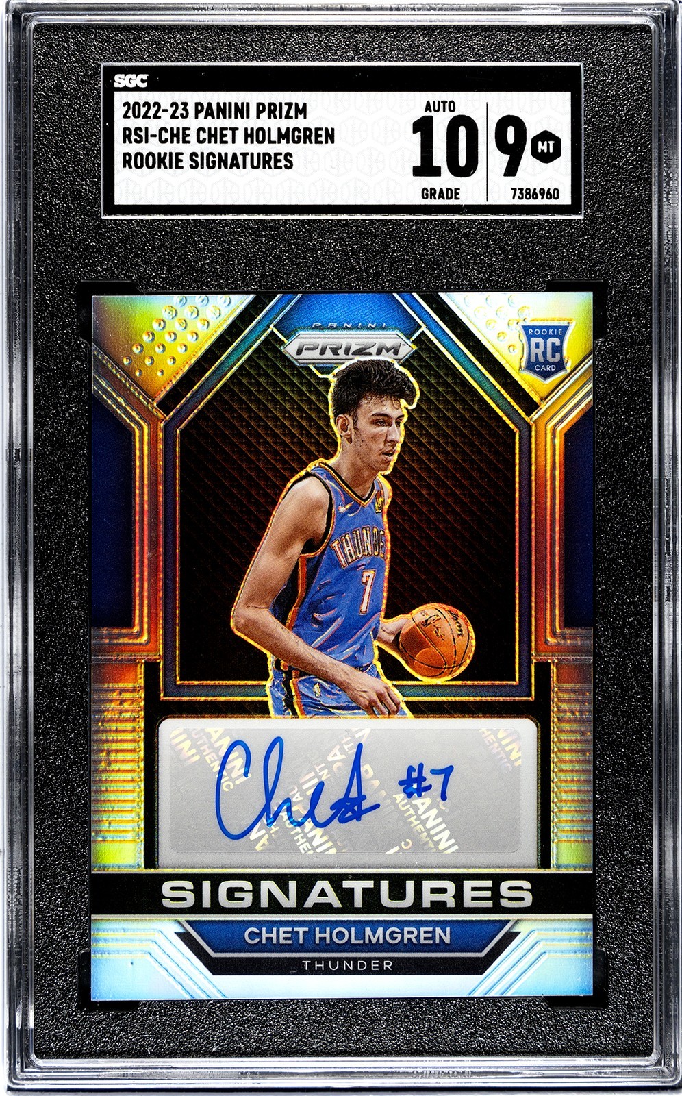 2022-23 Panini Prizm Chet Holmgren RSI-CHE Rookie Signatures SGC 9 Auto 10