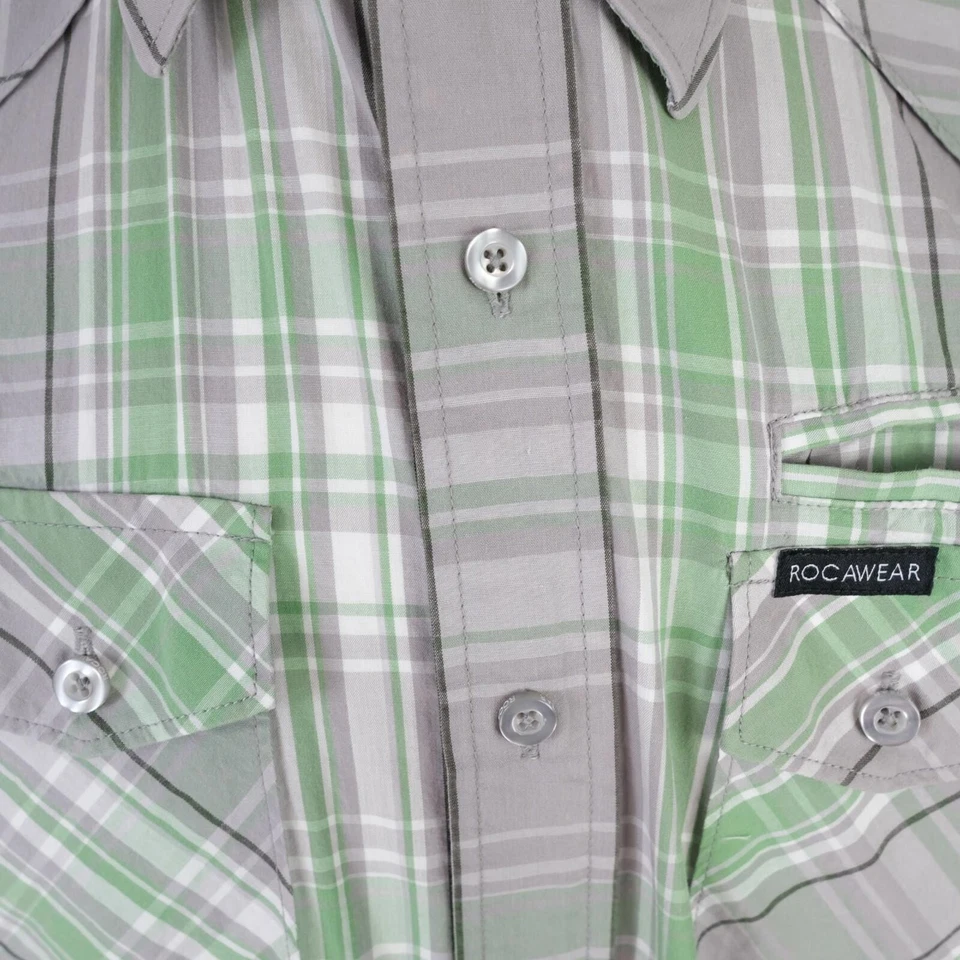 Camisa Rocawear Para Hombre Abotonada Gris Verde A Cuadros Mediana Foto 4 de 4