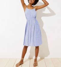 Loft Beach NWT Womens Blue White Striped Sleeveless Open Back Rayon Dress Size S