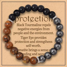 Triple Protection Bracelet Tiger Eye Black Obsidian Hematite 8mm Therapy Gift