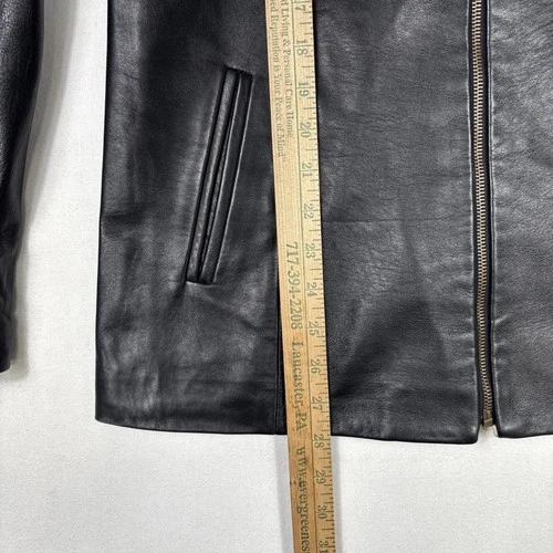 Vintage Vera Pelle Leather Jacket Men's 46 Black Biker Bomber Coat Made In Italy image 7
