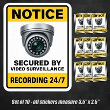 10-Pack NOTICE Video Surveillance Stickers Decals 24/7 Security Camera Warning