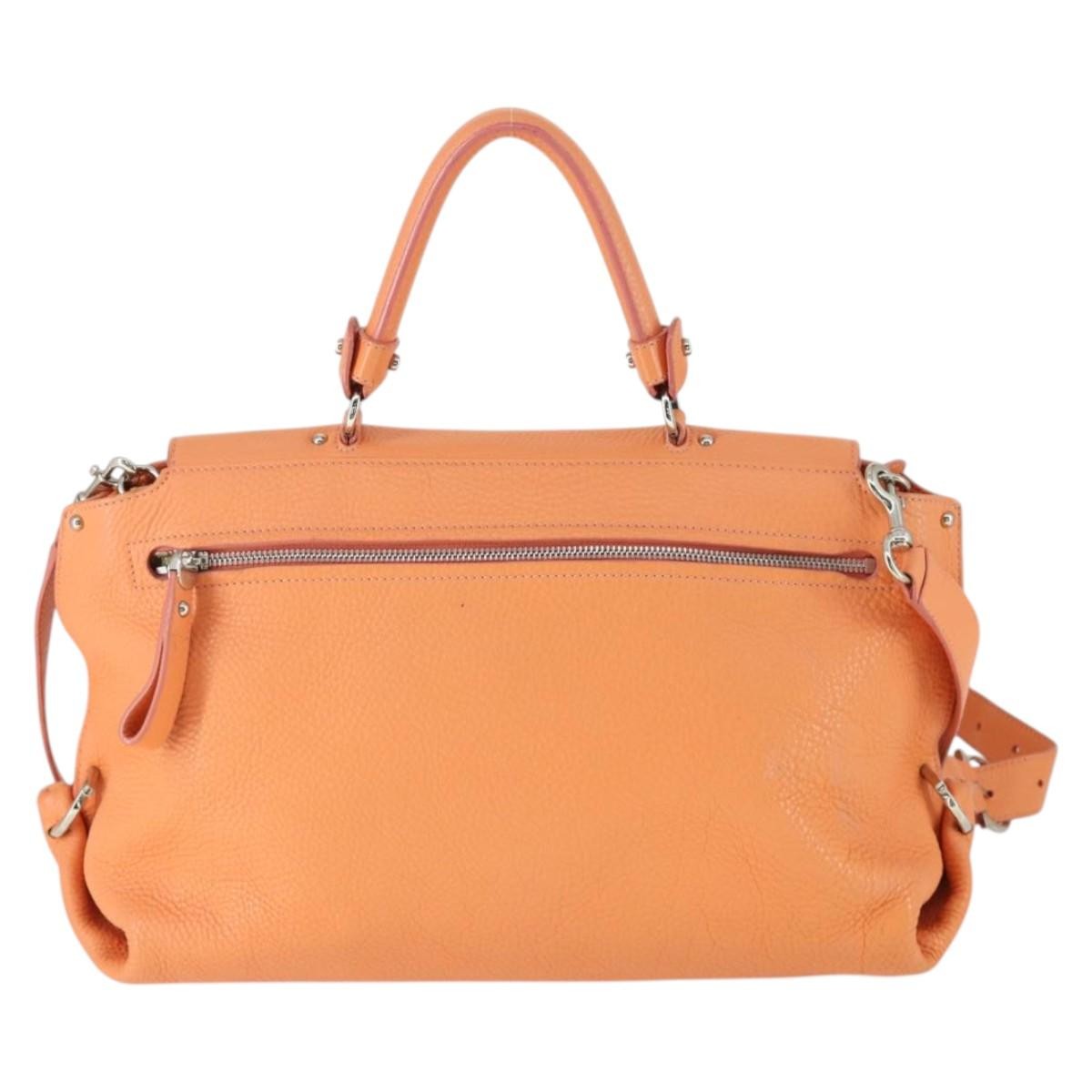 Salvatore Ferragamo Gancini Hand Bag Leather 2way Orange Silver