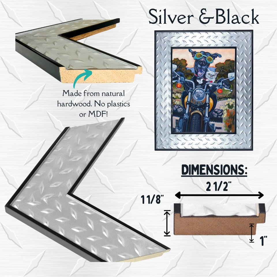 Marco de fotos con placa de diamante plateado negro | Marco de arte de pared personalizado industrial Foto 4 de 4