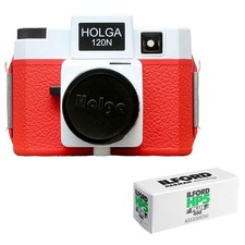 Holga 120N Plastic Medium Format Film Camera Red/White Bundle Red/White