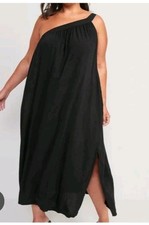 Old Navy One Shoulder Midi Shift Dress Black Womens Size XS Side Slit 