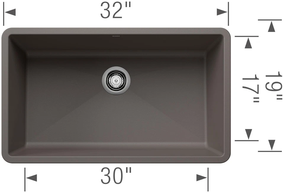 Blanco 440150 Precis 32" Undermount Single Lavabo SILGRANIT - Blanco Foto 3 de 4