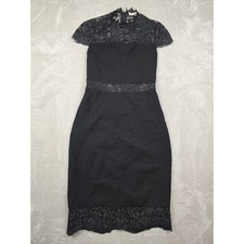 Alice + Olivia Sheath Dress Womens Size 6 Black Lace Trim Cap Sleeve Knee Length