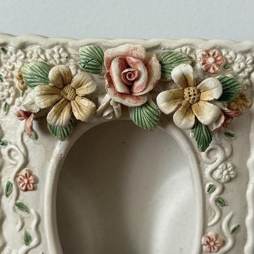 Ceramic Flowers Photo Frame For 2.5” x 3” Picture Cottage Shabby Chic Victorian - Picture 7 of 13
