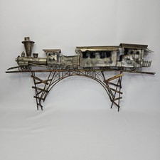 29" Vintage Welded Metal Train & Railroad Bridge Art Wall Decor Old SteamEngine 