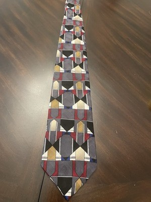 Como Collezione Tie Mens Abstract  Silk 56''L 4''W Gray Black Red Blue Tan