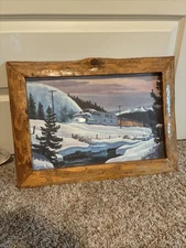 HOWARD FOGG UNION PACIFIC SNOW print FABULOUS NATURAL WOOD FRAME VINTAGE