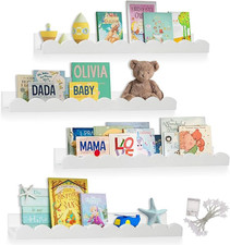 Kids' Bookshelf Set of 4, Wood Floating Nursery Book Shelves, Kids' Bookshelf Nu