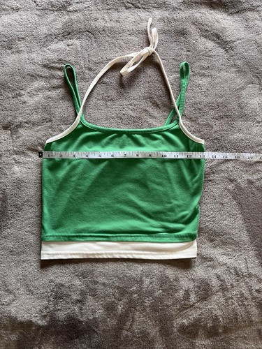 ColorBlock 2 Way Strap Halter Tie Layered Tank Top Women’s Sz XS EUC - Picture 3 of 4