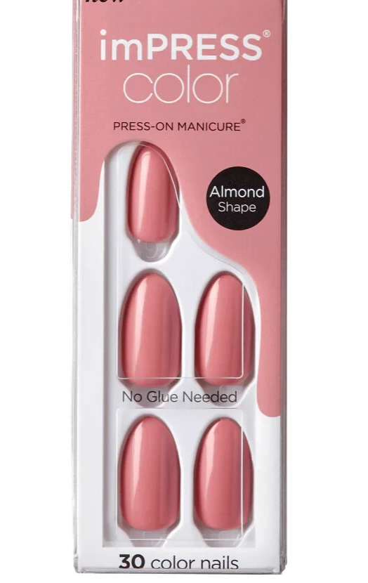 KISS IMPRESS COLOR PRESS-ON NAILS ONESTEP GEL MANICURE MEDIUM ALMOND SWEET AROMA