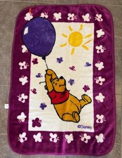 Vintage Winnie the Pooh with Balloon Purple Fleece Baby Blanket 30" x 45" RARE