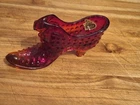 Vintage Fenton Ruby Red Glass Hobnail Slipper Original Label
