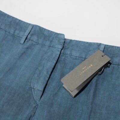 Boglioli NWT Pants Size 40 US 4 in Solid Blue 100% Linen Made in Italy