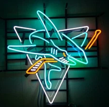 New San Jose Sharks Neon Light Sign 20"x16" Beer Bar Lamp Real Glass Gift