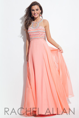 open lace back dress Glitter Coral Sequined Prom Dress Long Formal Gown with Slit Detailing main image 0