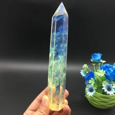 20cm Natural Quartz Crystal Wand Reiki Healing Stone Hexagonal Tower Ornament