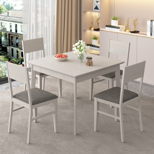 Set of 7 Solid Wood Dining Set Kitchen Table Set Dining Room Table with Drawer - Picture 11 of 13