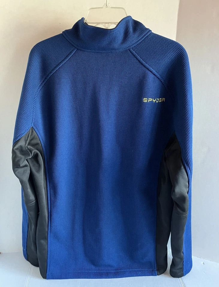 Spyder Mens Outbound 1/2 Half Zip Midweight Core Sweater Blue Yellow Logo - Image 2 of 4