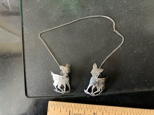Vintage 925 Sterling Silver Deer Baby Bib Napkin Clips Sweater Jewelry