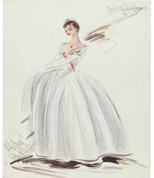audrey hepburn dress roman holiday 8x10 Print Edith Head Wardrobe Sketch roman holiday colorized