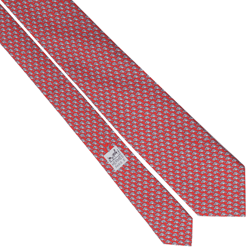 100% Auth HERMES TIE Silk Necktie Mens Whimsical Sharks Pattern 606016 - Imagen 4 de 4