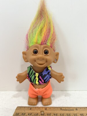 Bright Of America Troll Rainbow Hair Shorts  & Cropped Top Heart Earring 4.5''