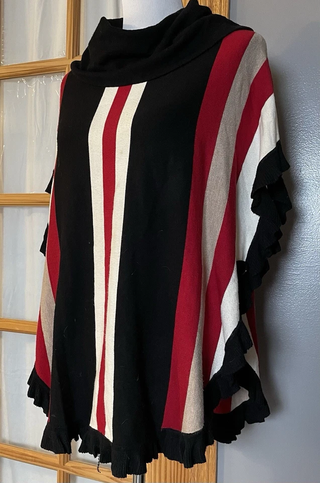 Joseph Oversized Ruffles Poncho Womens M Cape Turtleneck Stripes City Cabin Boho - Image 2 of 4