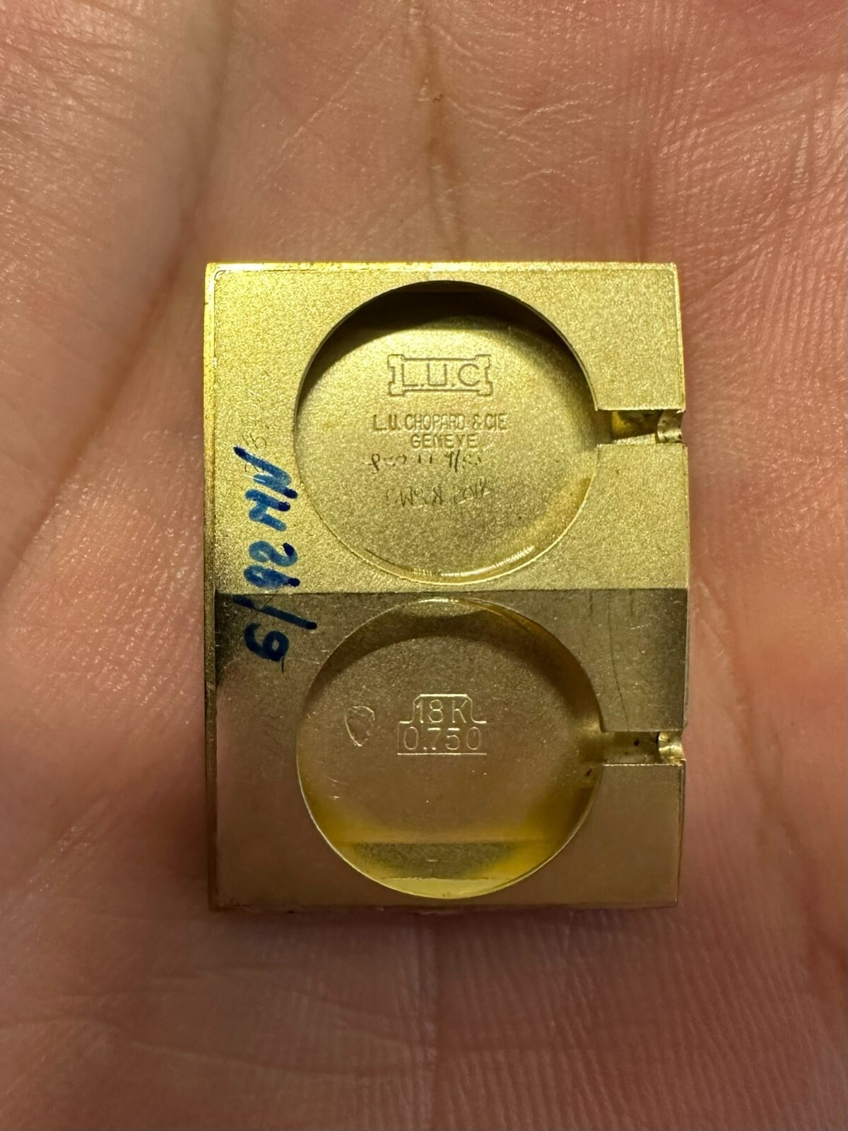 Vintage 18k Gold L.U.C Chopard Dual Time Zone 22mm Rectangular  