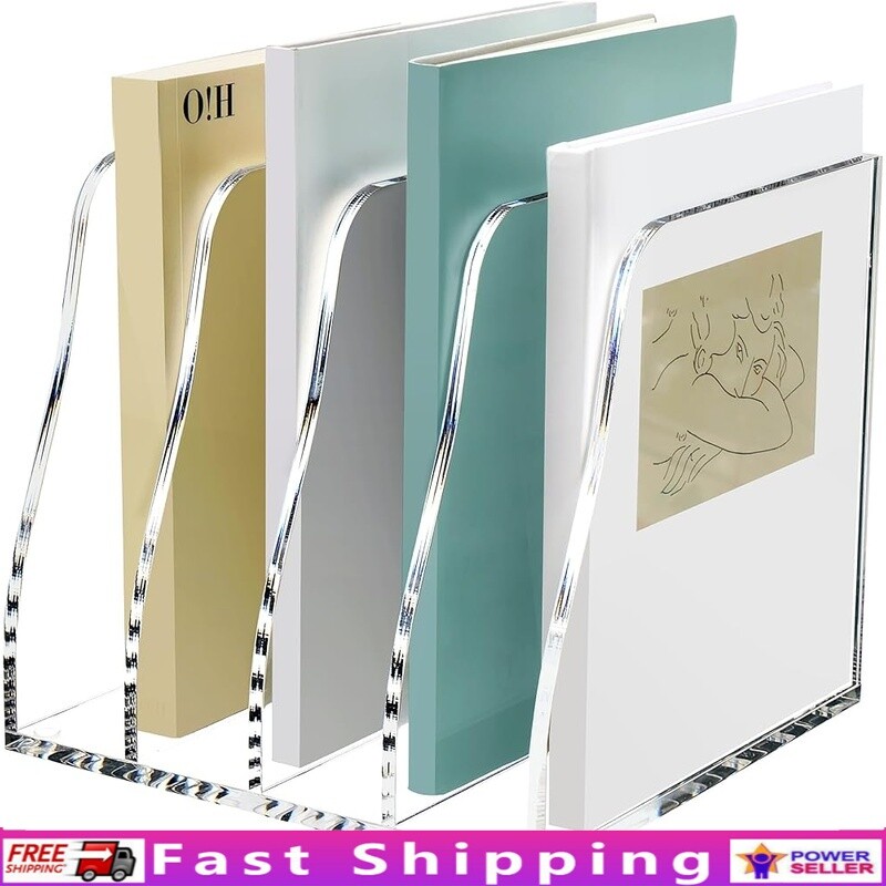 Acrylic Desk File Organizer 4 Vertical Compartment Clear File Storage Holder New-image