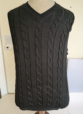 Bobby Jones Golf Vest Men's Size XL Black Cable Knit V-Neck Pullover 100% Cotton